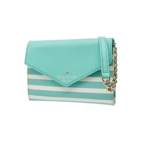 Kate Spade Mint Green & White Striped Crossbody Wallet With Chain Strap - Picture 2 of 5